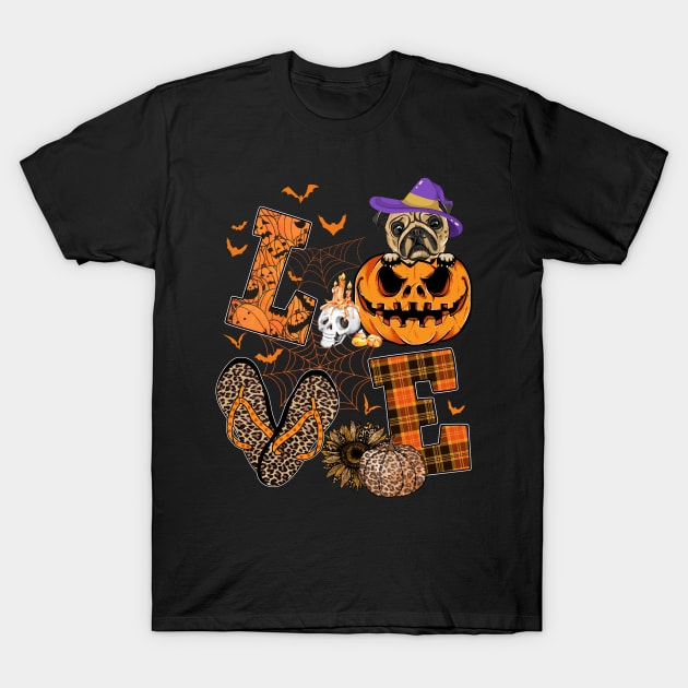 Funny Pug Dog Lover Gift Love Pug Halloween Pumpkin T-Shirt by saugiohoc994